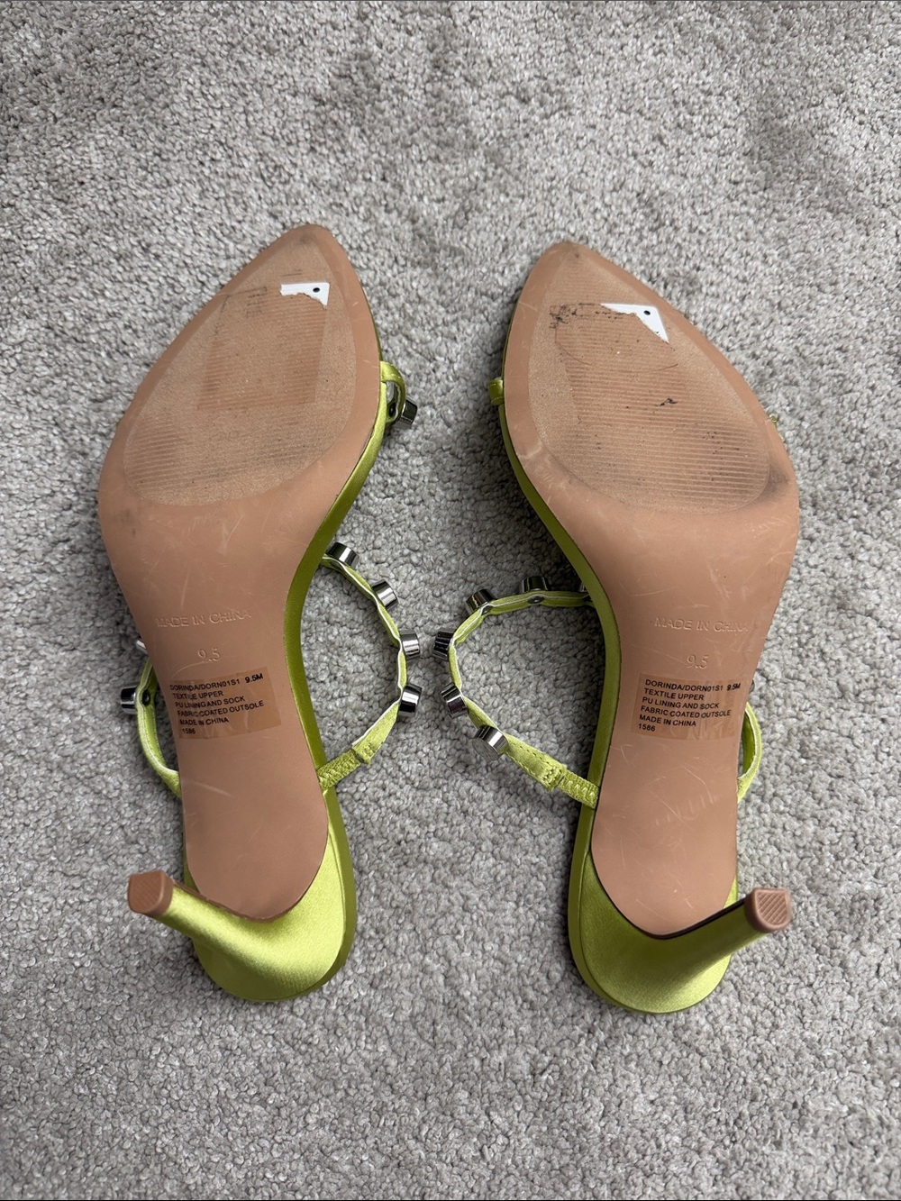 Steve Madden Dorina Satin Studded Heels Citron Neon Lime Green Size 9.5 - Picture 4 of 6